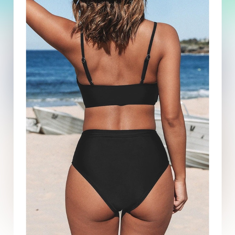 Women’s swimwear Bathing Suit Black Two‎ Piece Bikini Swimsuit NWT Size M - Picture 2 of 4
